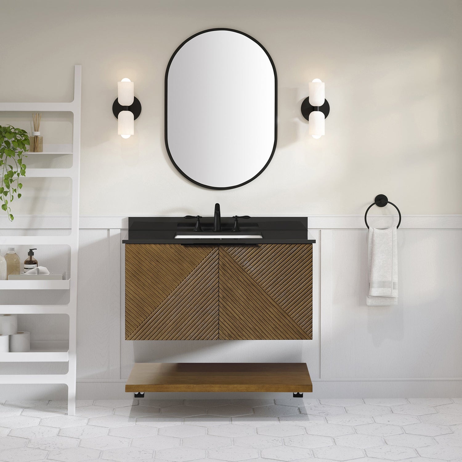 WYLDER 36IN VANITY IN ALMOND LATTE WITH BLACK GRANITE TOP & CERAMIC BASIN