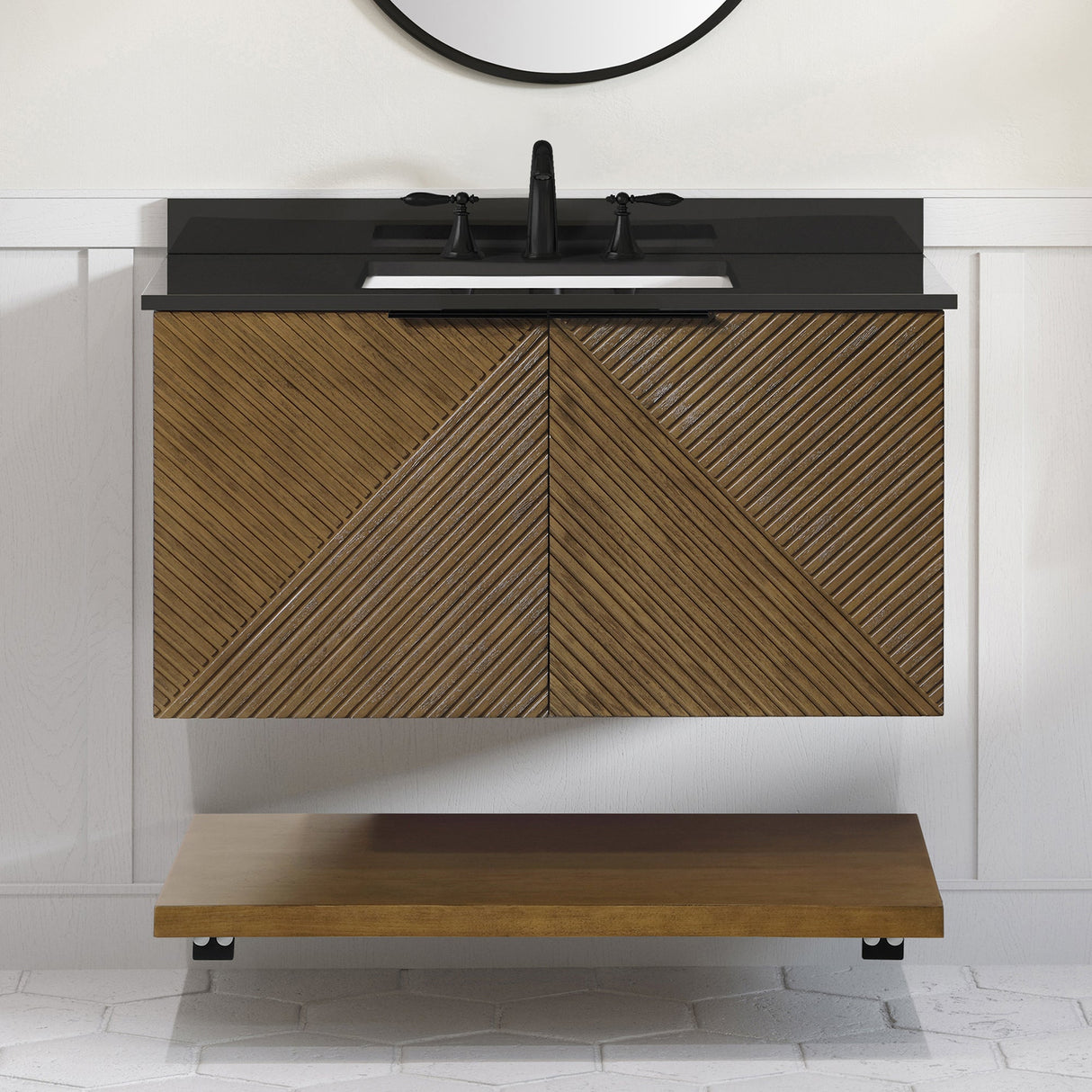 WYLDER 36IN VANITY IN ALMOND LATTE WITH BLACK GRANITE TOP & CERAMIC BASIN