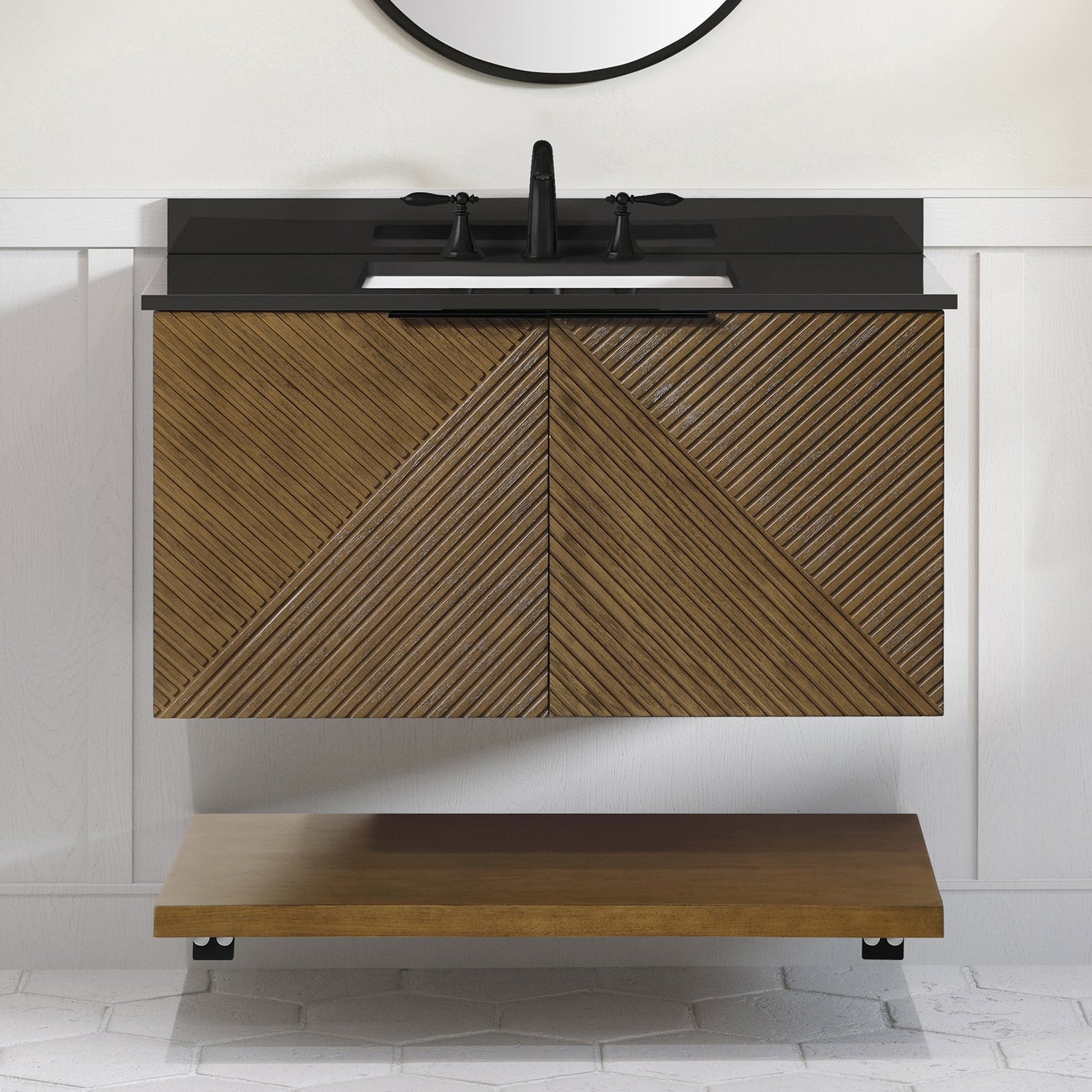 WYLDER 36IN VANITY IN ALMOND LATTE WITH BLACK GRANITE TOP & CERAMIC BASIN