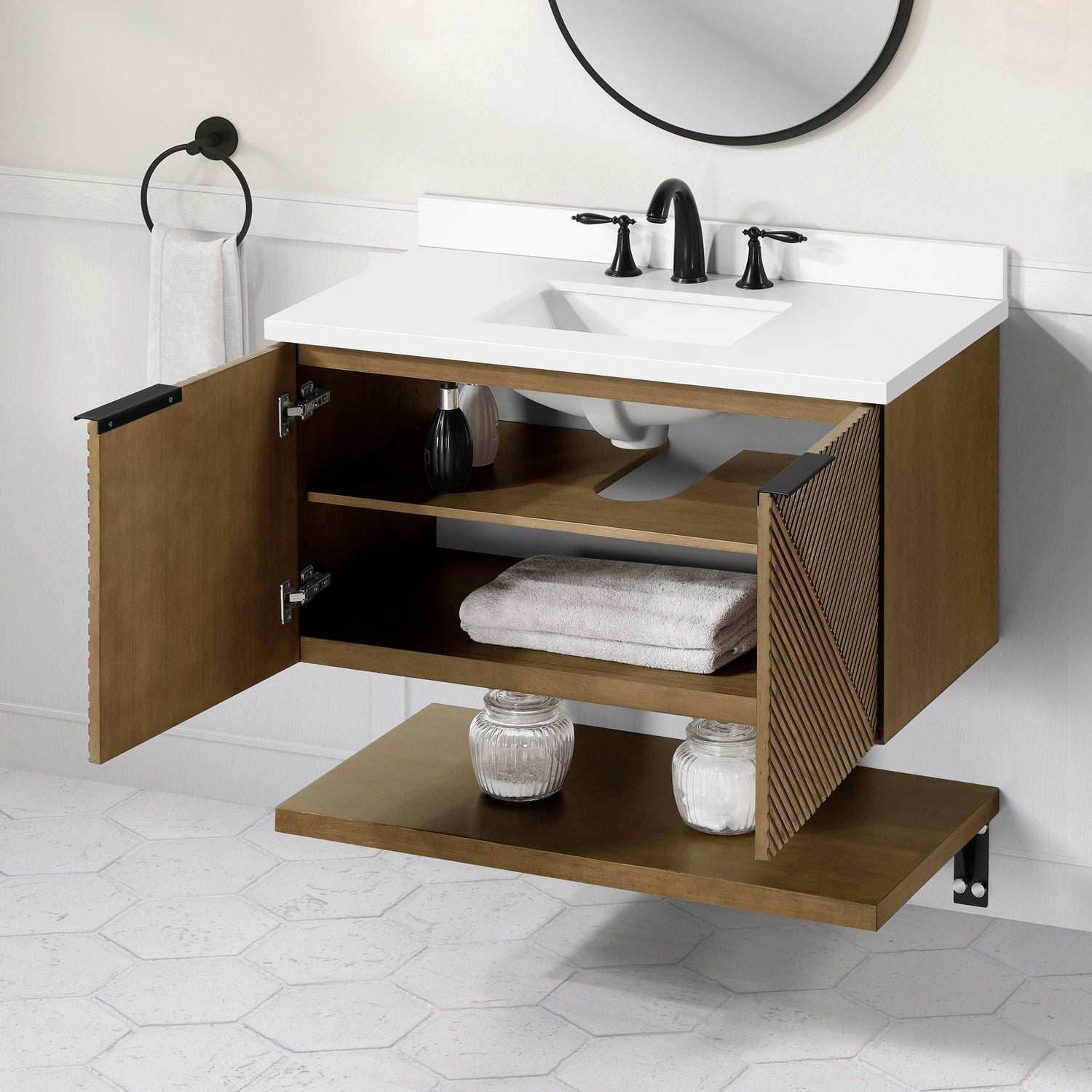WYLDER 36IN VANITY IN ALMOND LATTE WITH WHITE QUARTZ TOP & CERAMIC BASIN