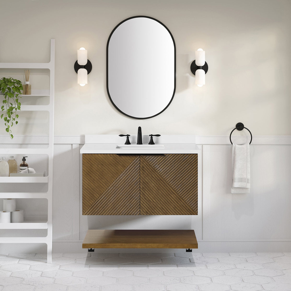 WYLDER 36IN VANITY IN ALMOND LATTE WITH WHITE QUARTZ TOP & CERAMIC BASIN