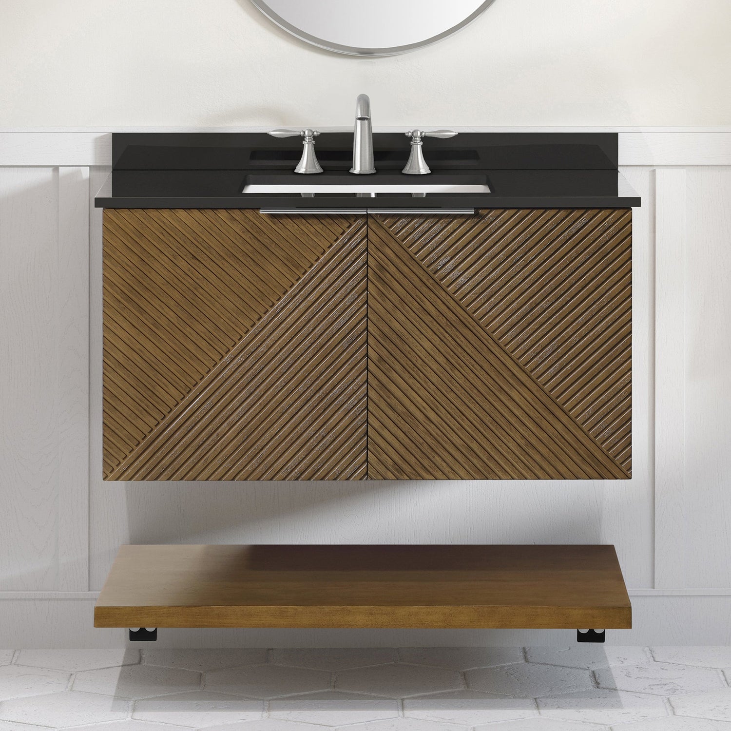 WYLDER 36IN VANITY IN ALMOND LATTE WITH BLACK GRANITE TOP & CERAMIC BASIN