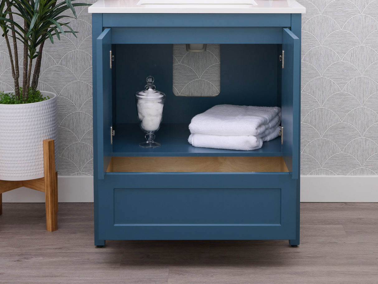 Hanleigh 30 in. Vanity with Shaker Doors in Harbor teal