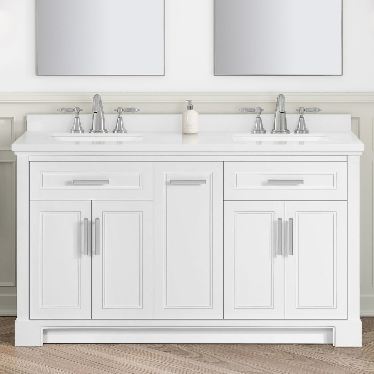 SCARLETT 60IN VANITY IN WHITE WITH WHITE QUARTZ TOP & CERAMIC BASIN