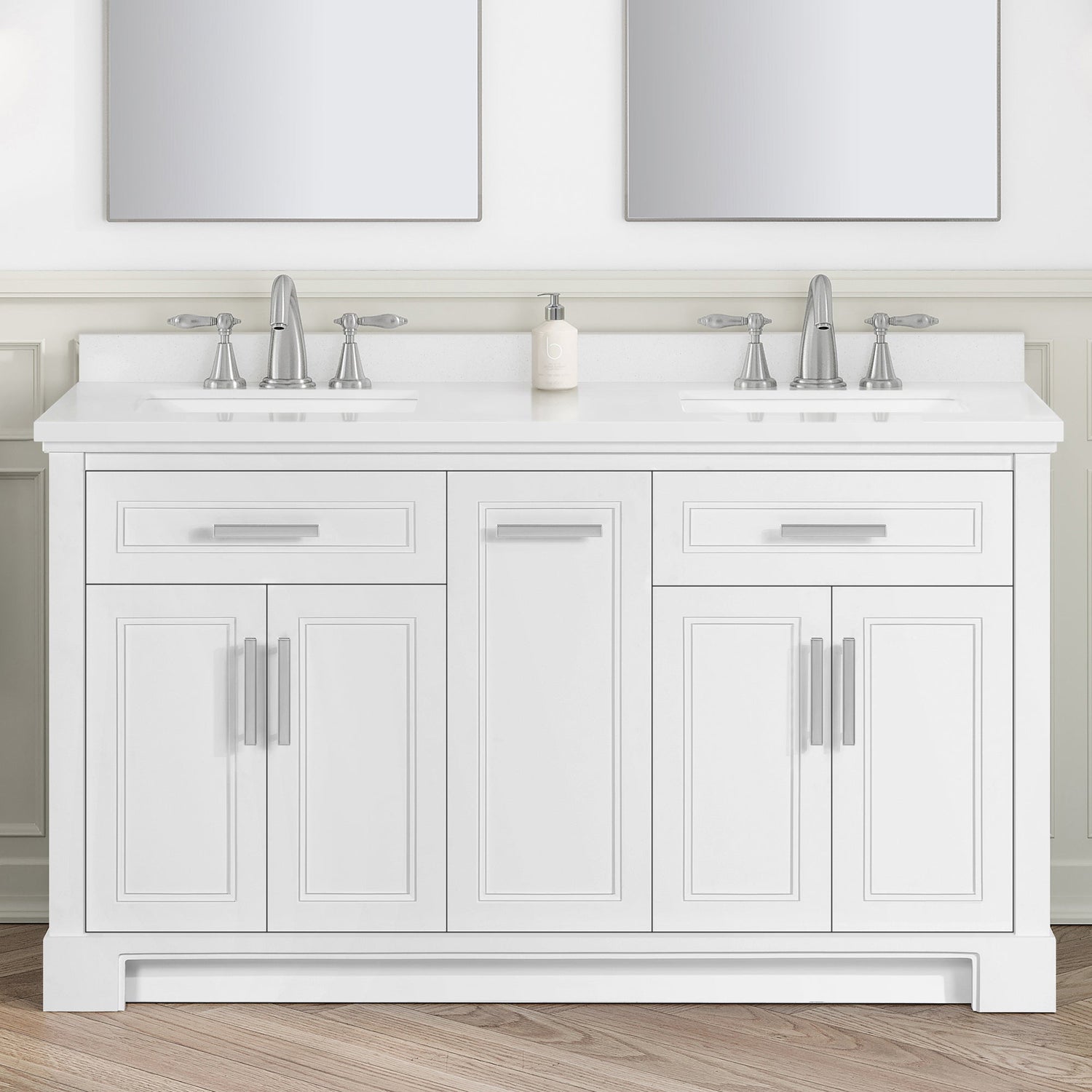 SCARLETT 60IN VANITY IN WHITE WITH WHITE QUARTZ TOP & CERAMIC BASIN