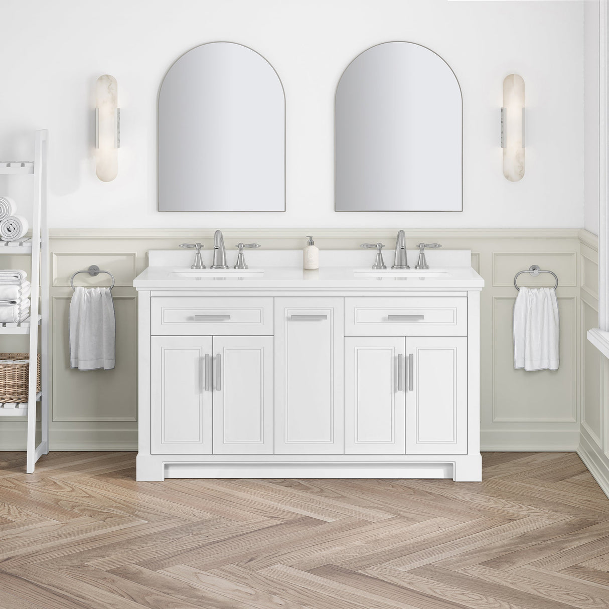 SCARLETT 60IN VANITY IN WHITE WITH WHITE QUARTZ TOP & CERAMIC BASIN