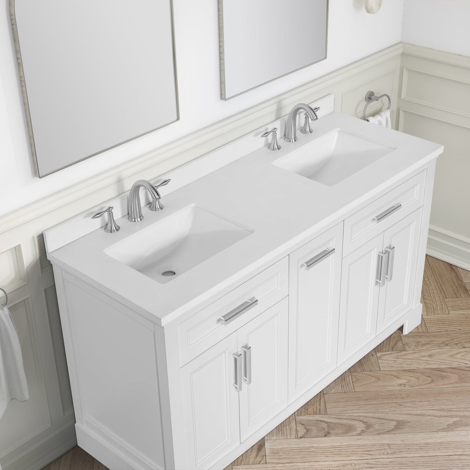 SCARLETT 60IN VANITY IN WHITE WITH WHITE QUARTZ TOP & CERAMIC BASIN
