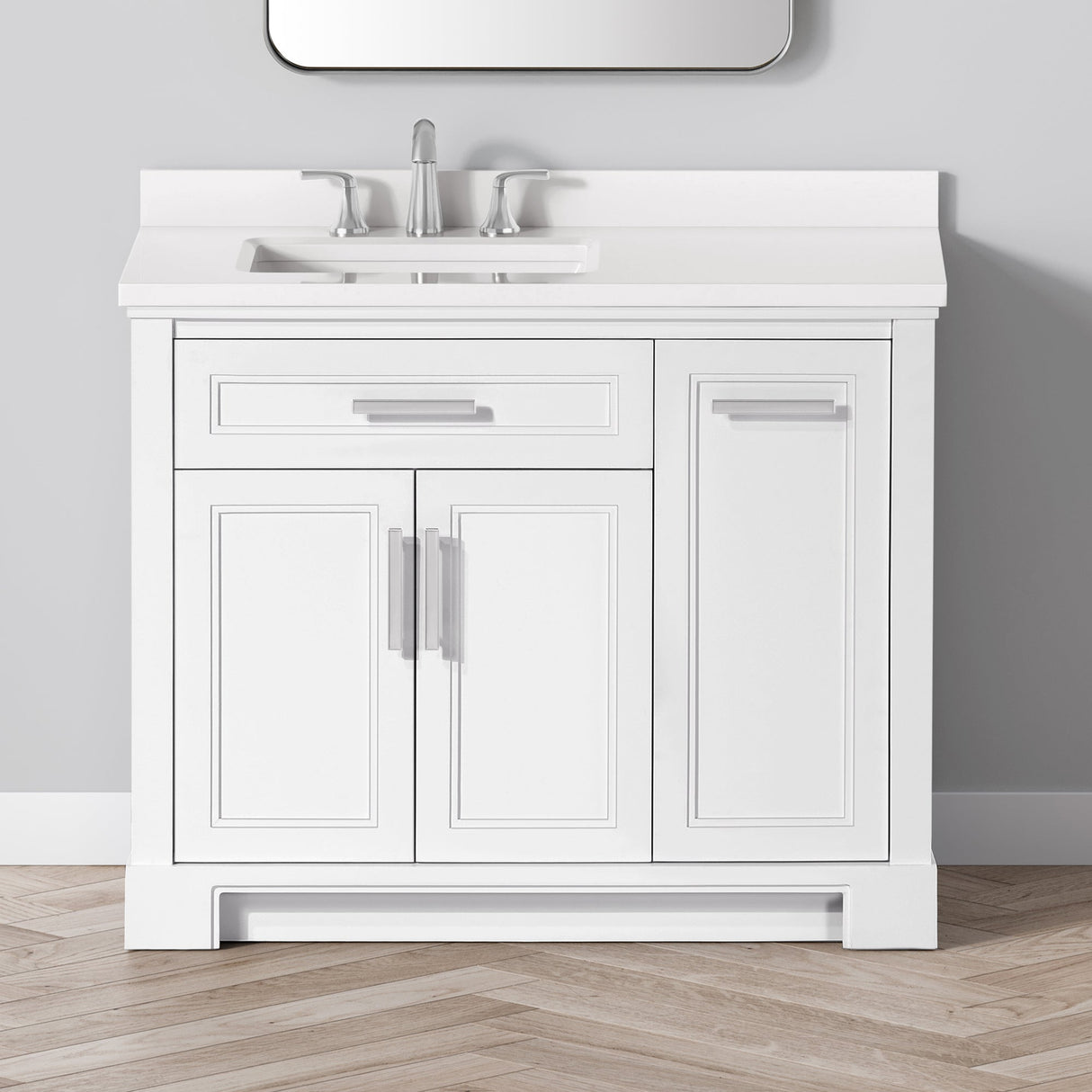 SCARLETT 42IN VANITY IN WHITE WITH WHITE QUARTZ TOP & CERAMIC BASIN