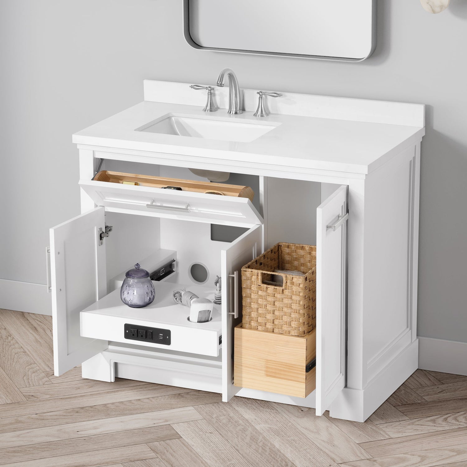 SCARLETT 42IN VANITY IN WHITE WITH WHITE QUARTZ TOP & CERAMIC BASIN