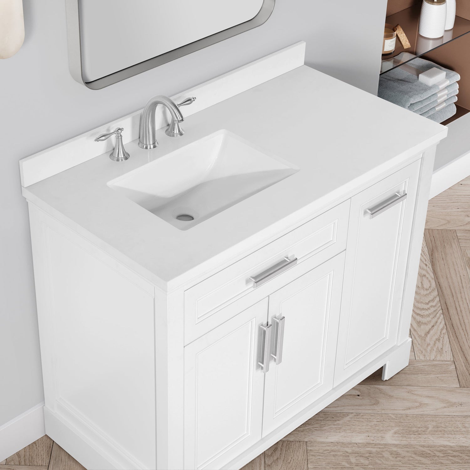 SCARLETT 42IN VANITY IN WHITE WITH WHITE QUARTZ TOP & CERAMIC BASIN