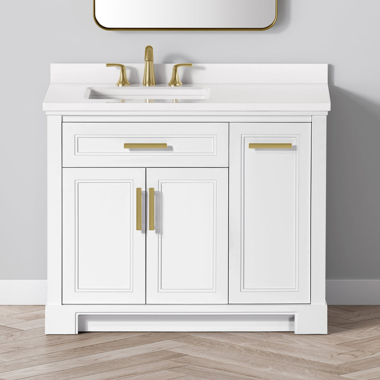 SCARLETT 42IN VANITY IN WHITE WITH WHITE QUARTZ TOP & CERAMIC BASIN