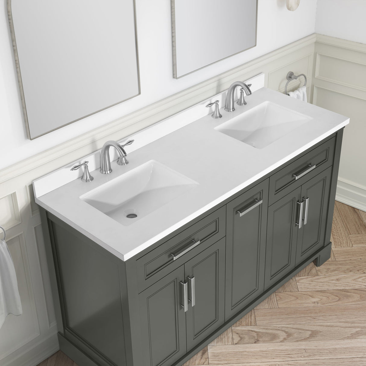 SCARLETT 60IN VANITY IN CHARCOAL GREY WITH WHITE QUARTZ TOP & CERAMIC BASIN