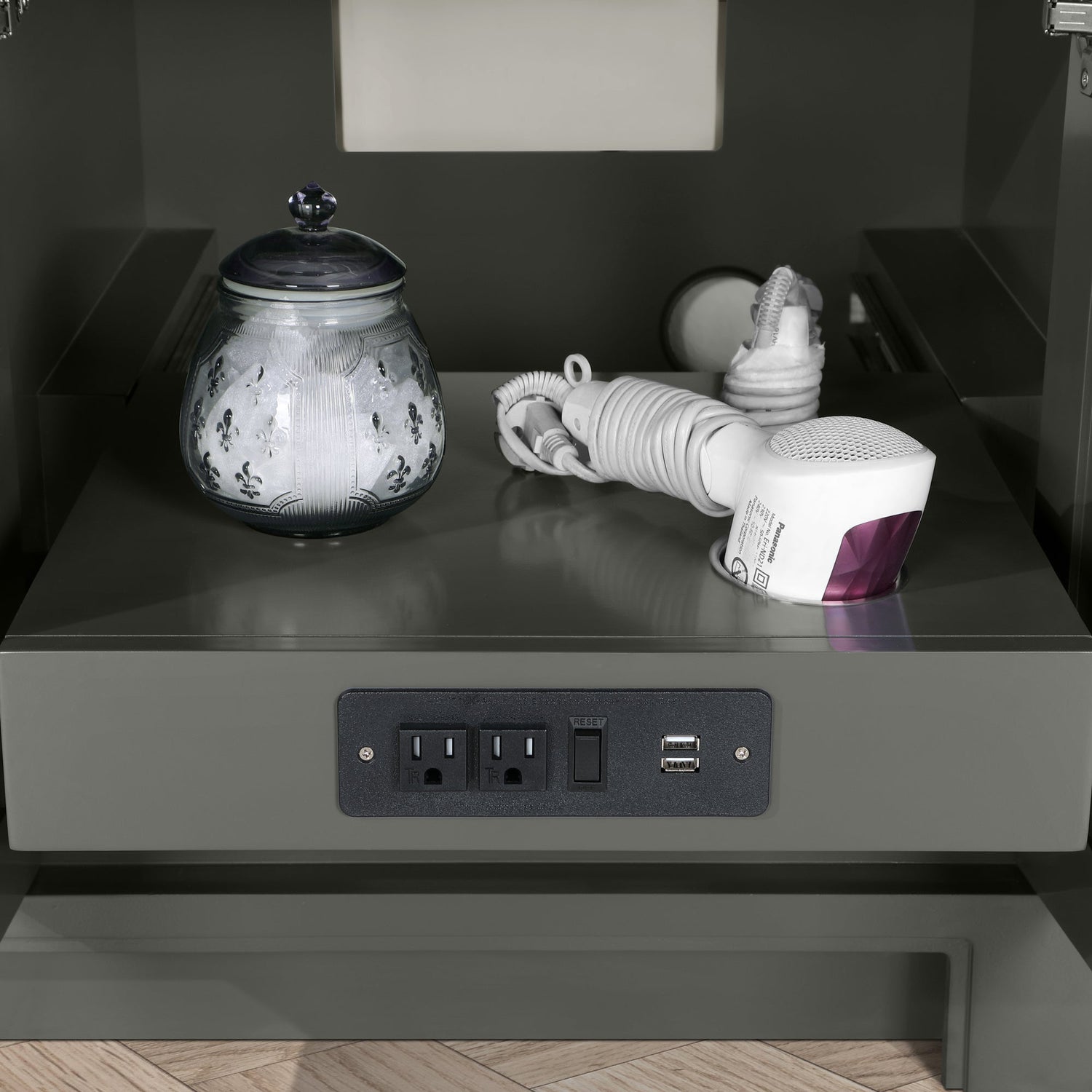 SCARLETT 60IN VANITY IN CHARCOAL GREY WITH WHITE QUARTZ TOP & CERAMIC BASIN