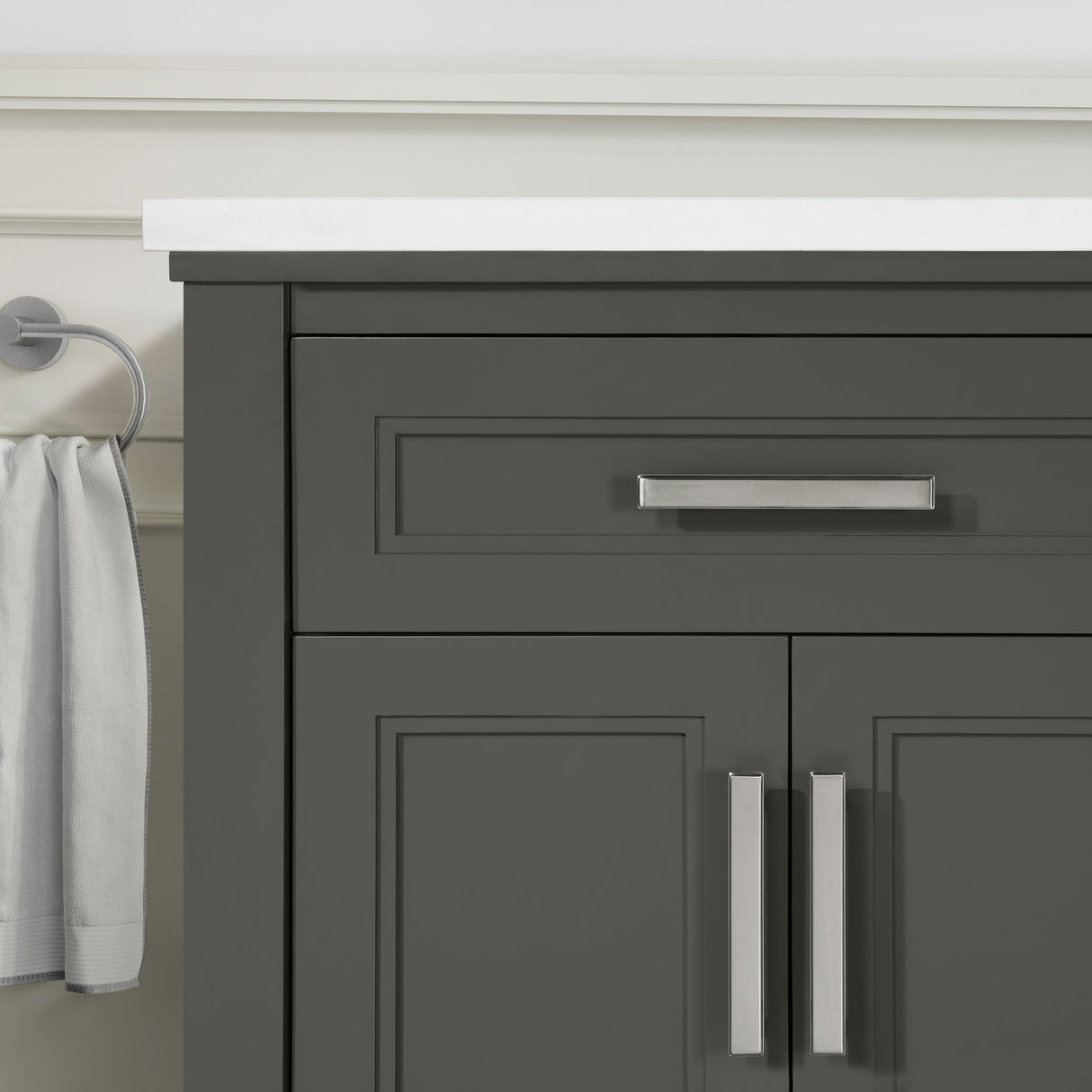 SCARLETT 60IN VANITY IN CHARCOAL GREY WITH WHITE QUARTZ TOP & CERAMIC BASIN