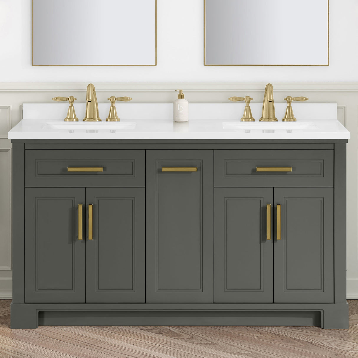 SCARLETT 60IN VANITY IN CHARCOAL GREY WITH WHITE QUARTZ TOP & CERAMIC BASIN