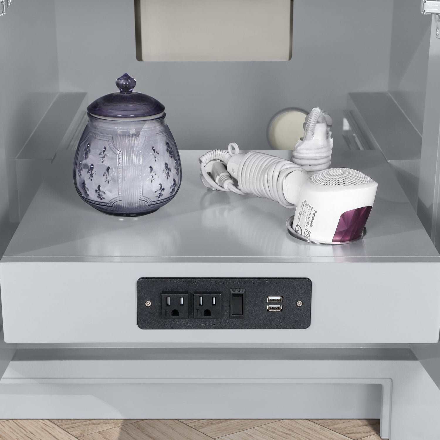 SCARLETT 60IN VANITY IN DOVE GREY WITH WHITE QUARTZ TOP & CERAMIC BASIN