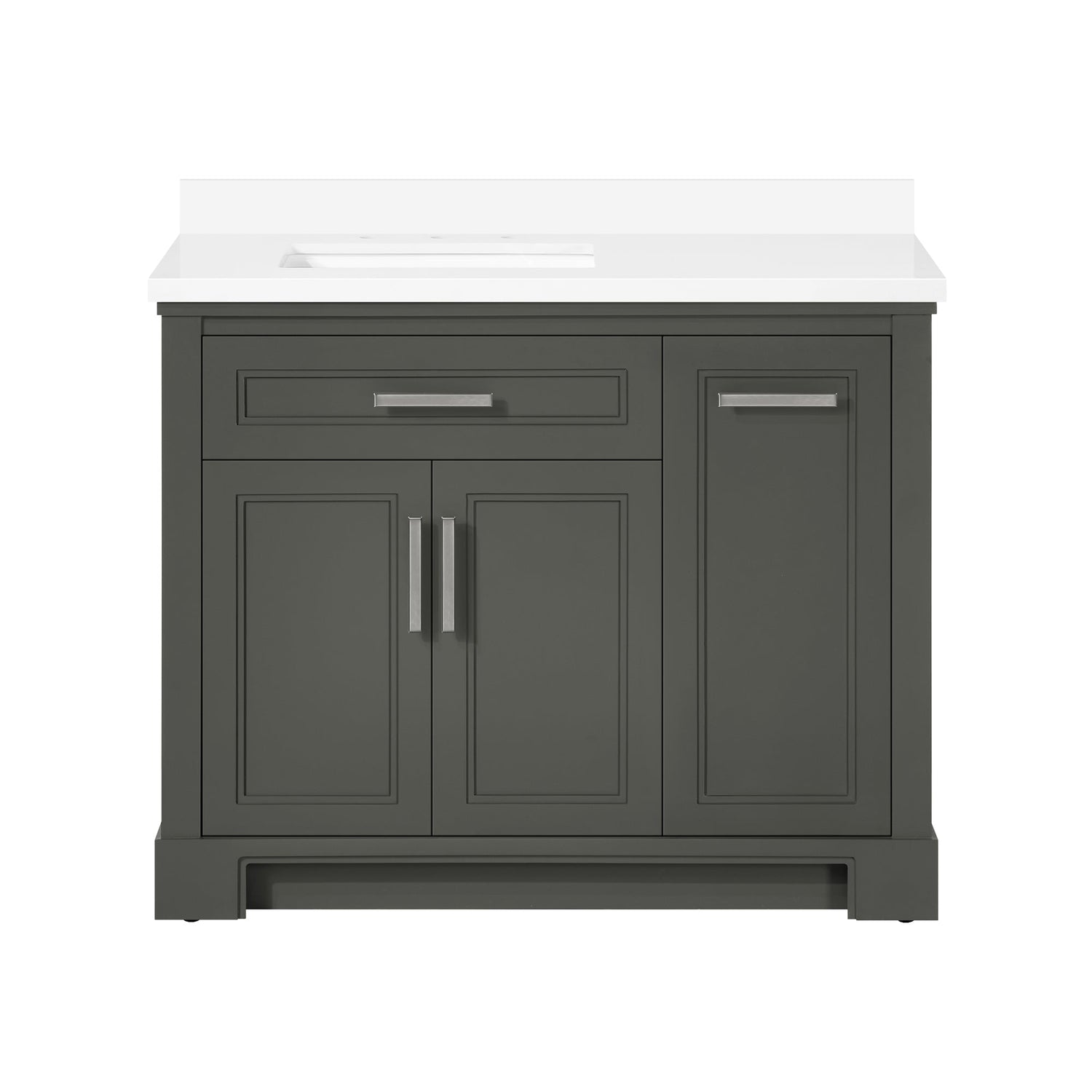 SCARLETT 42IN VANITY IN CHARCOAL GREY WITH WHITE QUARTZ TOP & CERAMIC BASIN