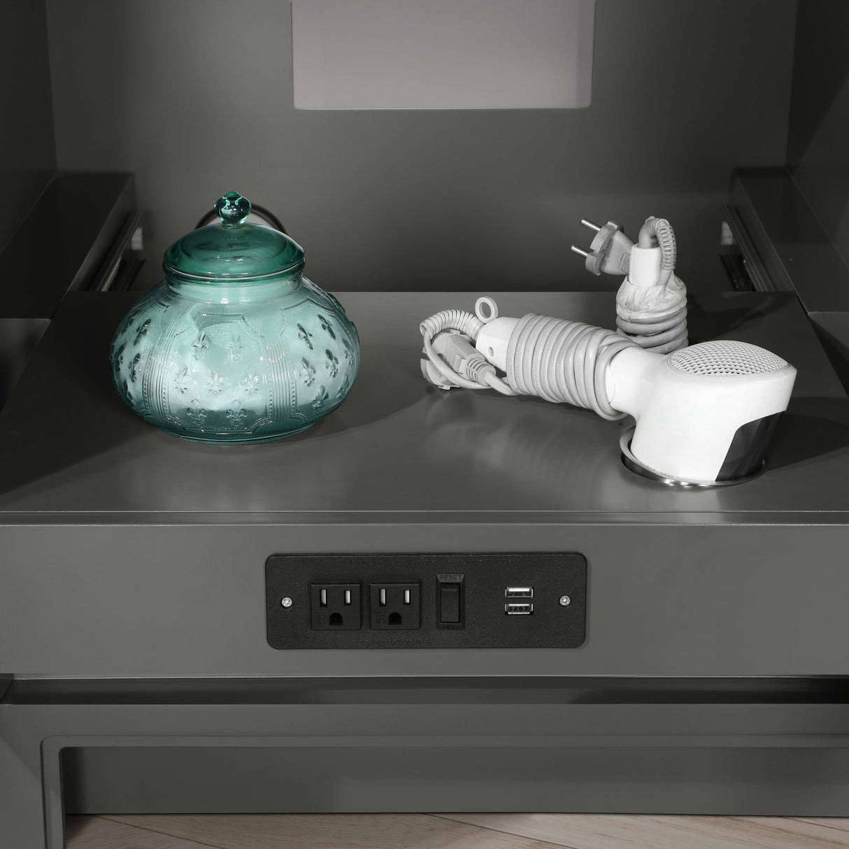 SCARLETT 42IN VANITY IN CHARCOAL GREY WITH WHITE QUARTZ TOP & CERAMIC BASIN