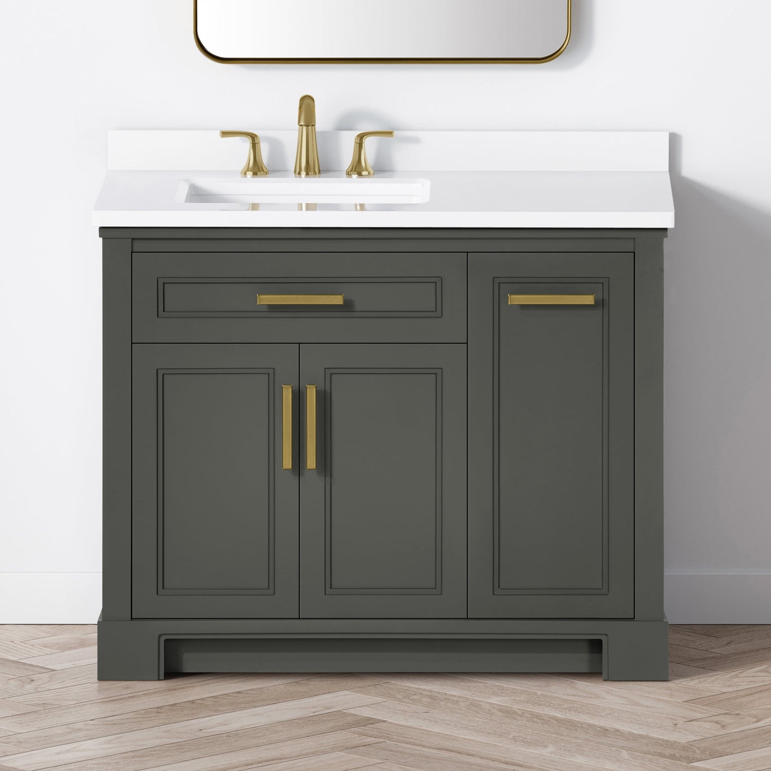 SCARLETT 42IN VANITY IN CHARCOAL GREY WITH WHITE QUARTZ TOP & CERAMIC BASIN