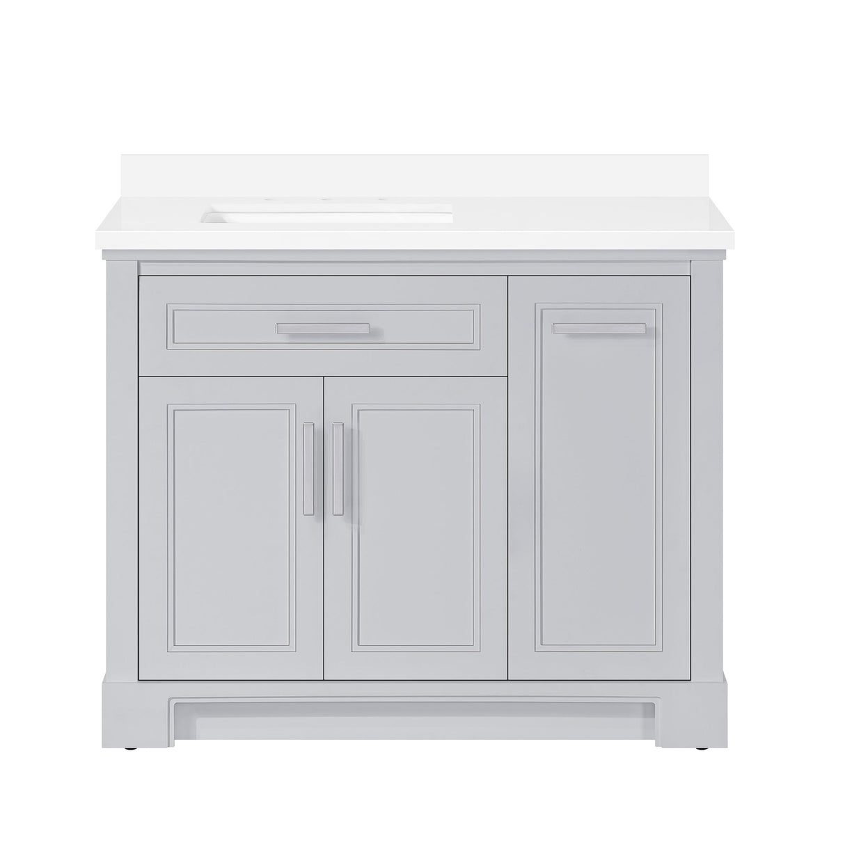 SCARLETT 42IN VANITY IN DOVE GREY WITH WHITE QUARTZ TOP & CERAMIC BASIN