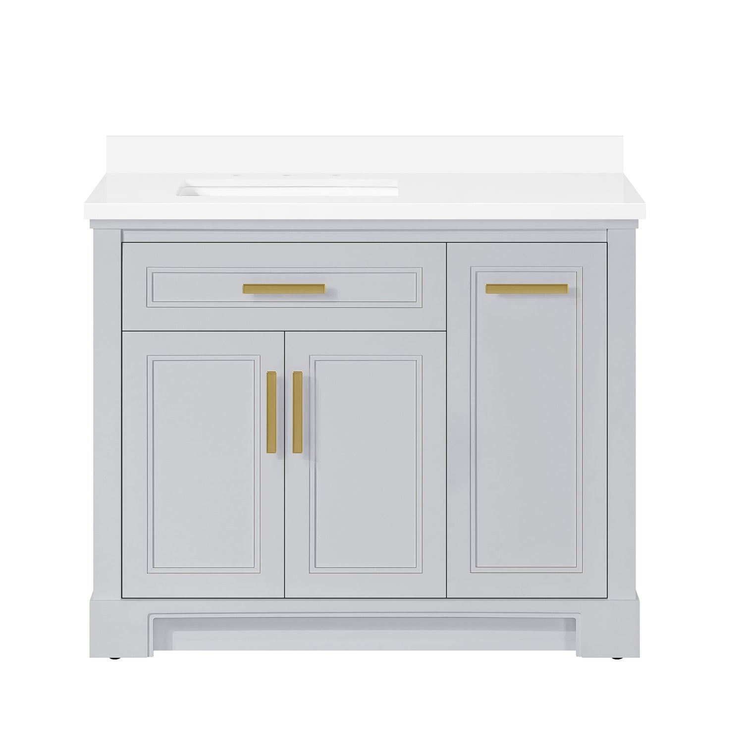 SCARLETT 42IN VANITY IN DOVE GREY WITH WHITE QUARTZ TOP & CERAMIC BASIN