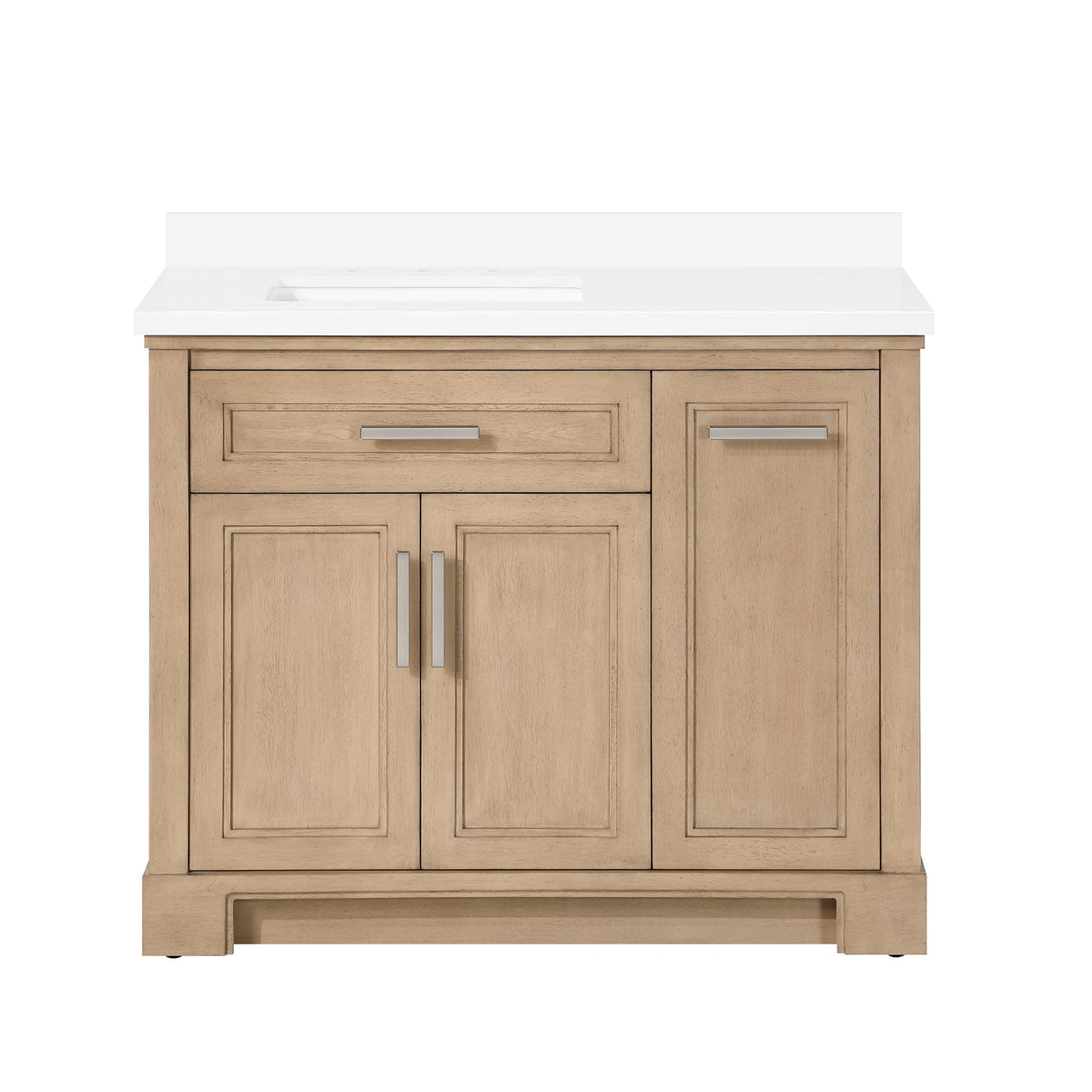 SCARLETT 42IN VANITY IN SAHARA BIRCH WITH WHITE QUARTZ TOP & CERAMIC BASIN