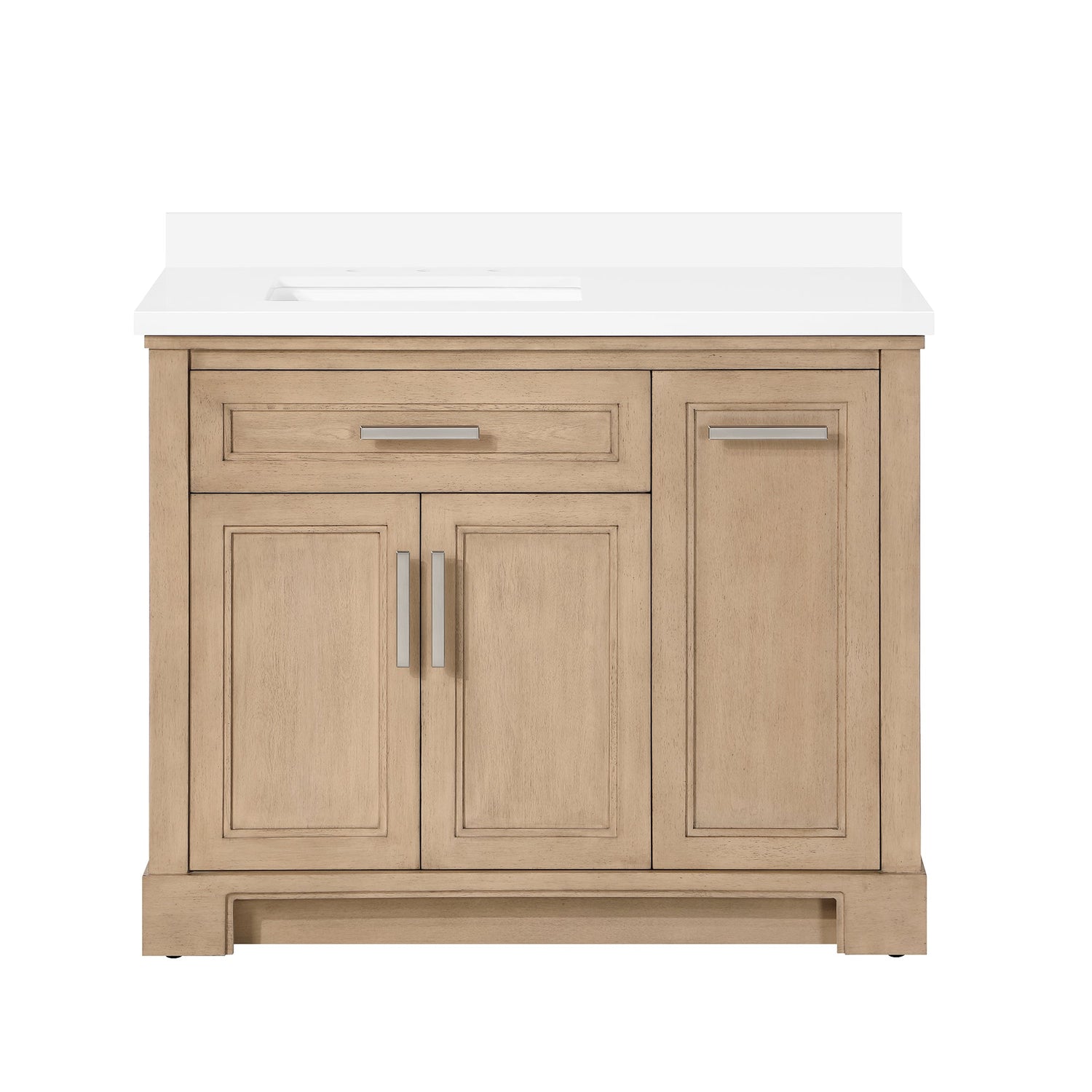 SCARLETT 42IN VANITY IN SAHARA BIRCH WITH WHITE QUARTZ TOP & CERAMIC BASIN