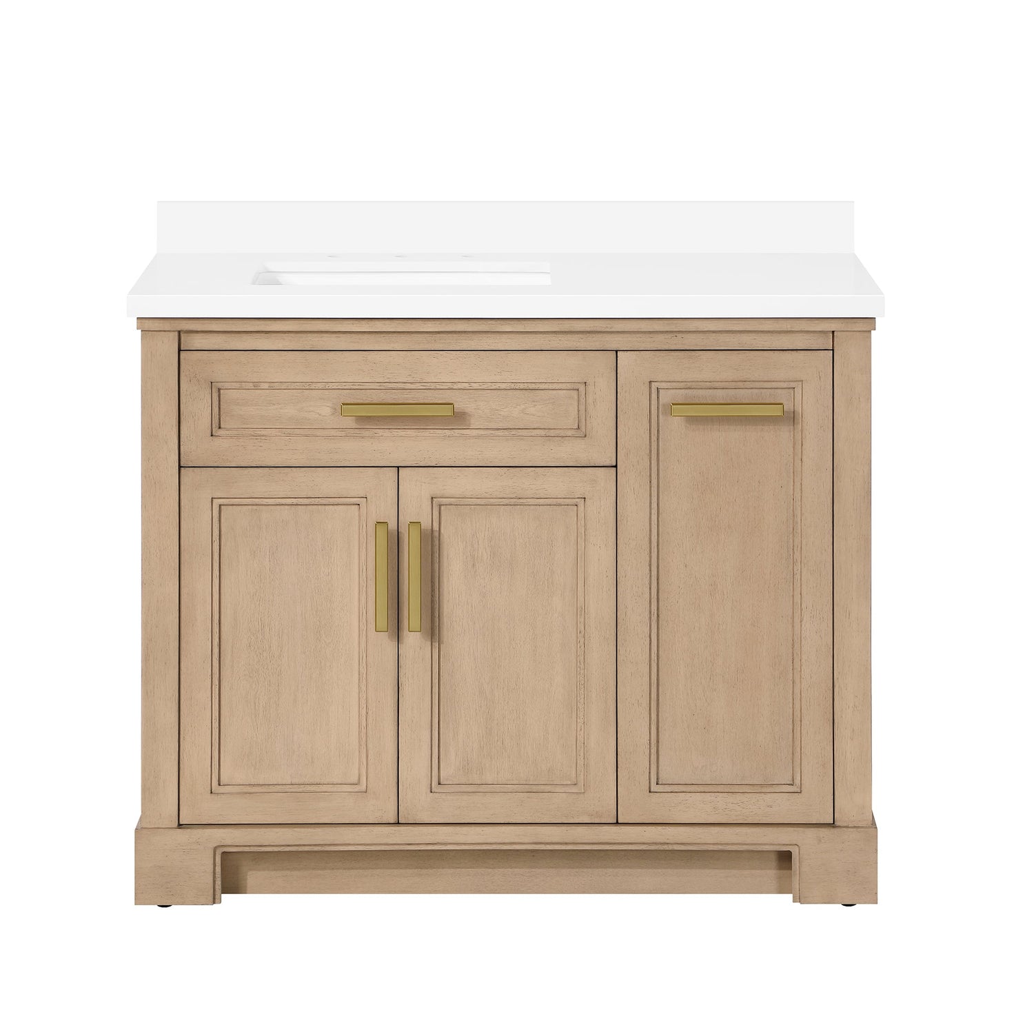 SCARLETT 42IN VANITY IN SAHARA BIRCH WITH WHITE QUARTZ TOP & CERAMIC BASIN