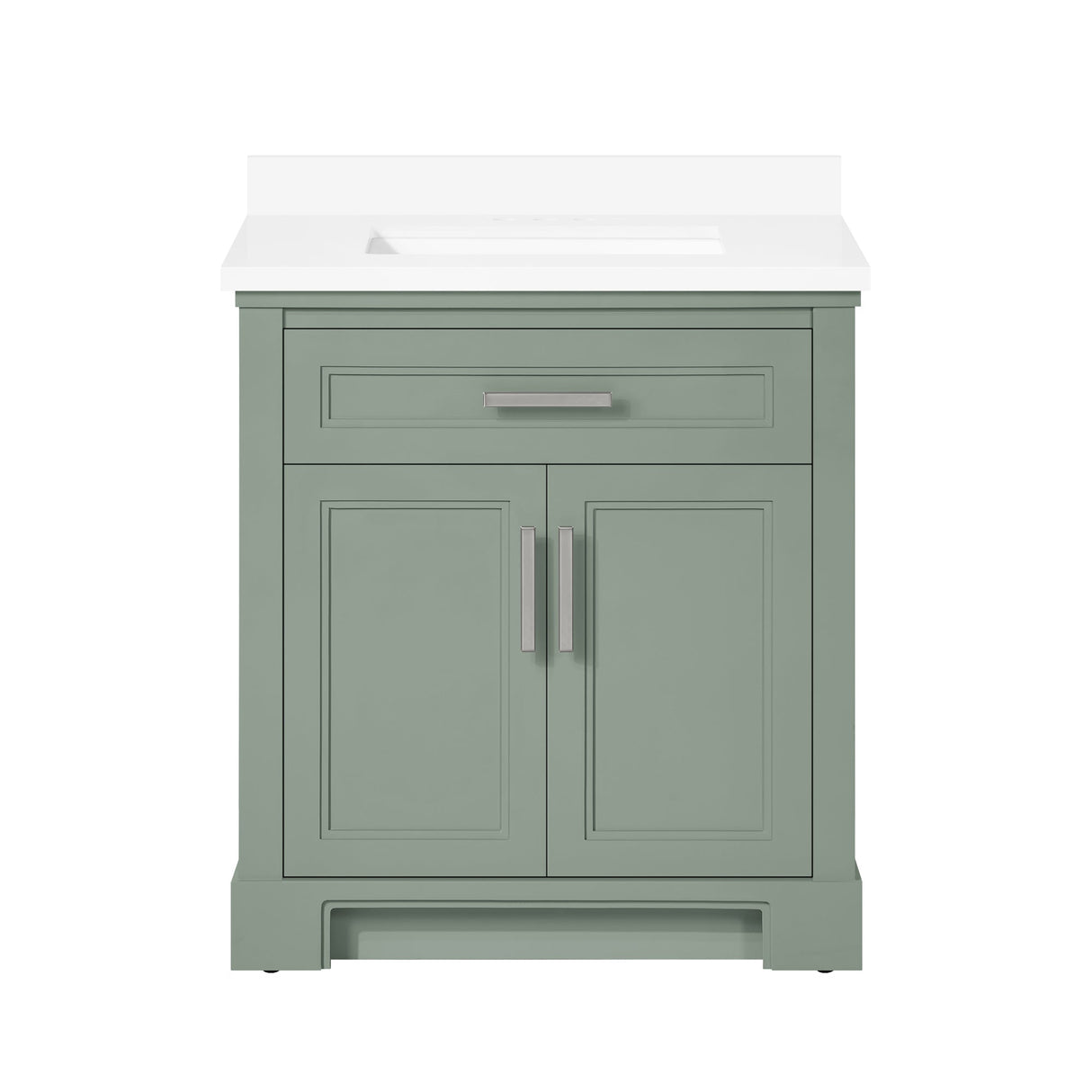 SCARLETT 30IN VANITY IN SAGE GREEN WITH WHITE QUARTZ TOP & CERAMIC BASIN