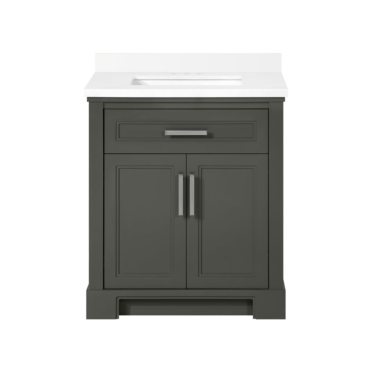 SCARLETT 30IN VANITY IN CHARCOAL GREY WITH WHITE QUARTZ TOP & CERAMIC BASIN