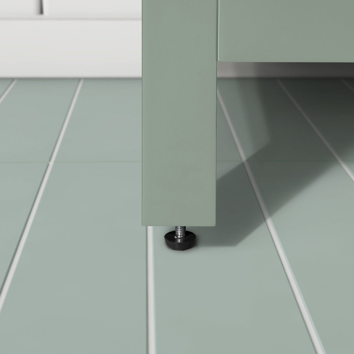 BANKS 42IN VANITY WITH SLAB DOOR IN SAGE GREEN WHITE QUARTZ TOP & CERAMIC BASIN