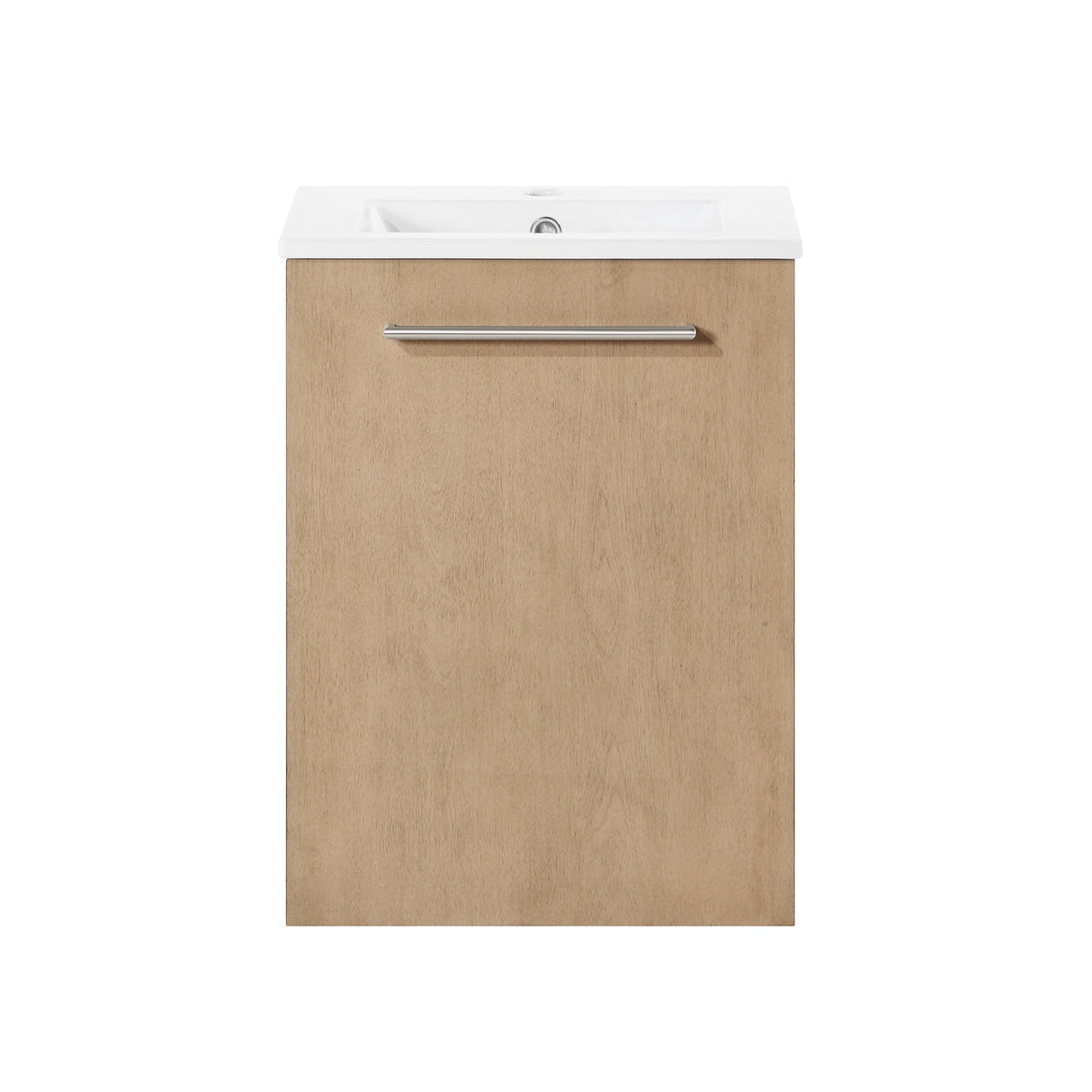 MILLS 18IN VANITY IN SAHARA BIRCH WITH A WHITE INTEGRATED CERAMIC BASIN