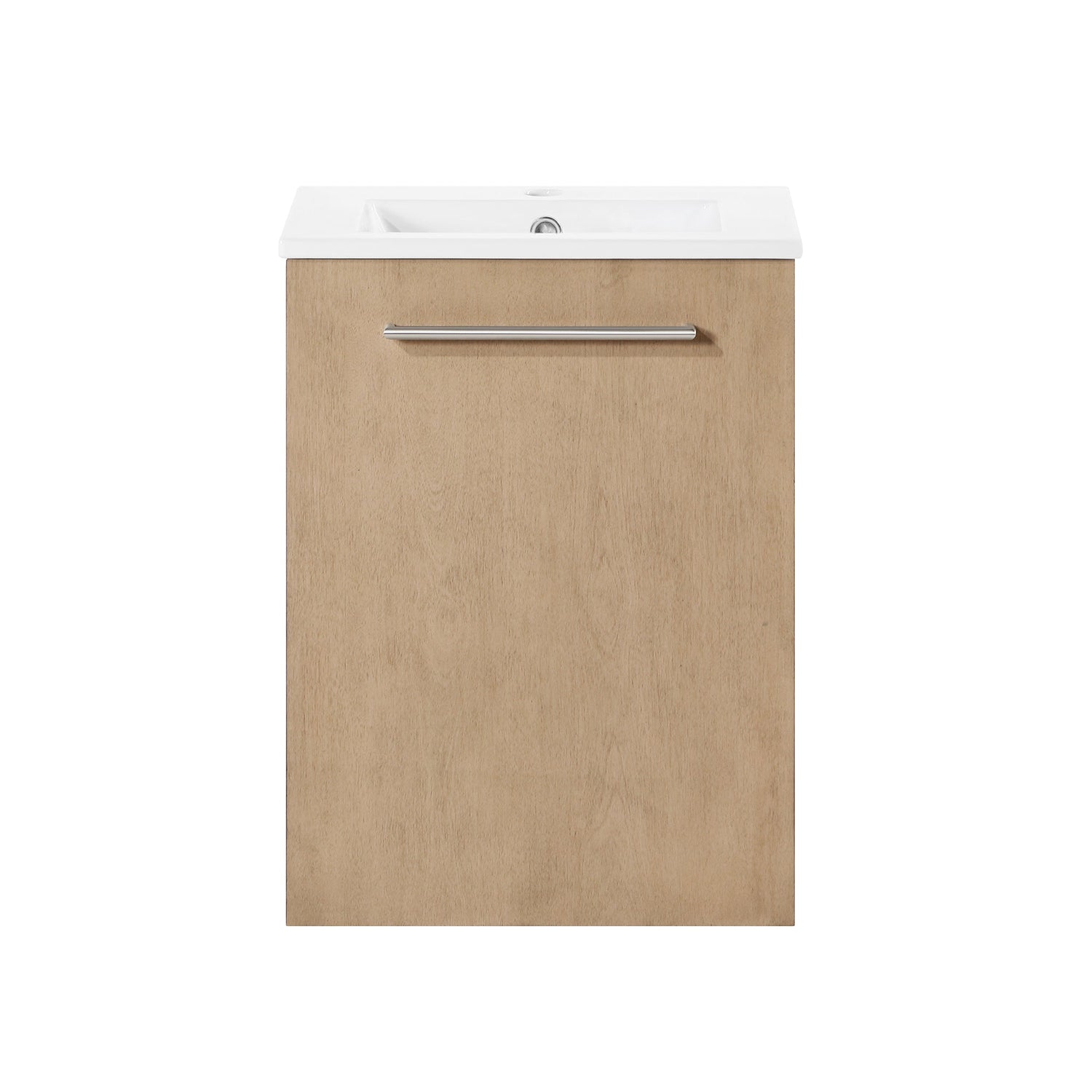 MILLS 18IN VANITY IN SAHARA BIRCH WITH A WHITE INTEGRATED CERAMIC BASIN