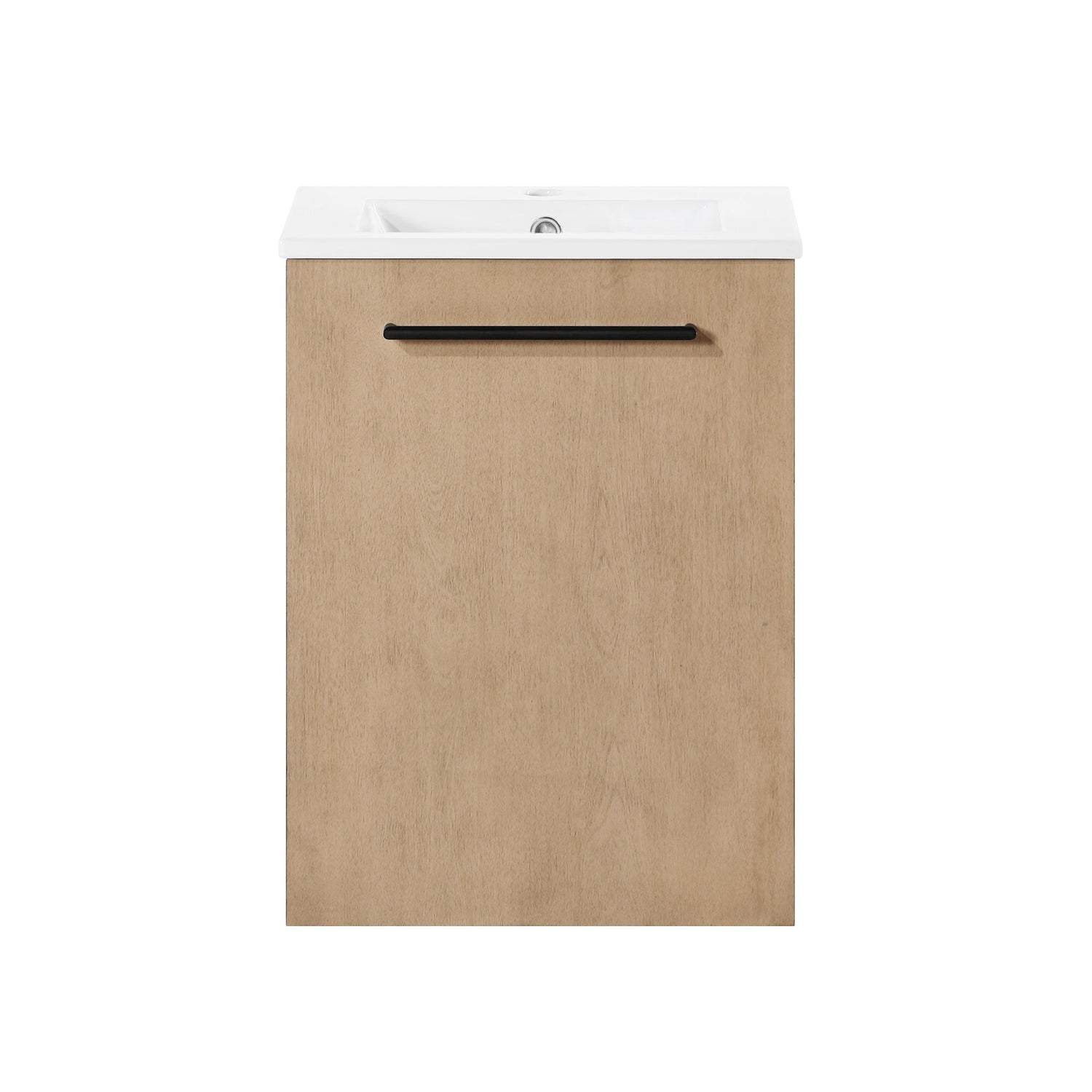 MILLS 18IN VANITY IN SAHARA BIRCH WITH A WHITE INTEGRATED CERAMIC BASIN