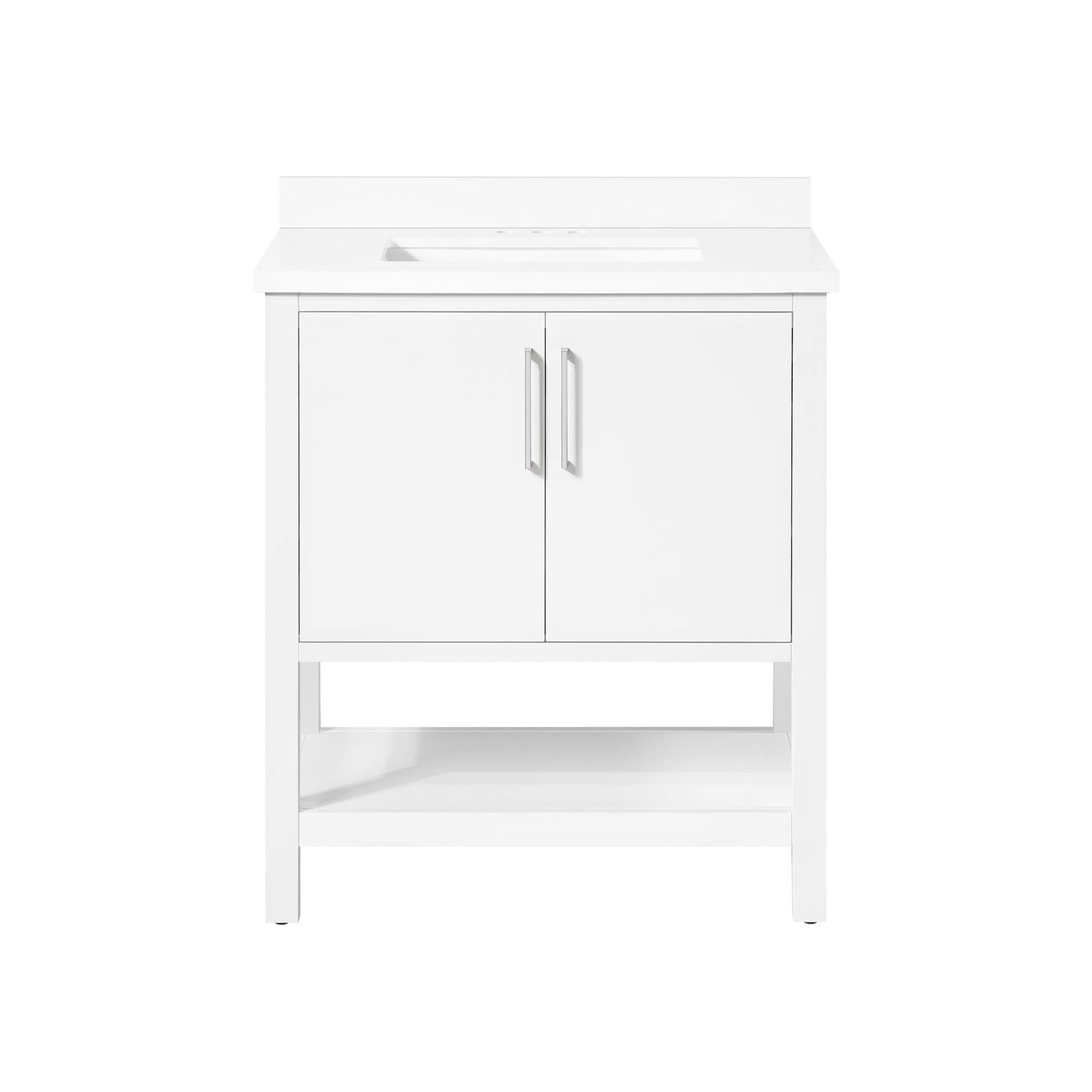 BANKS 30IN VANITY WITH SLAB DOOR IN WHITE WITH WHITE QUARTZ TOP & CERAMIC BASIN