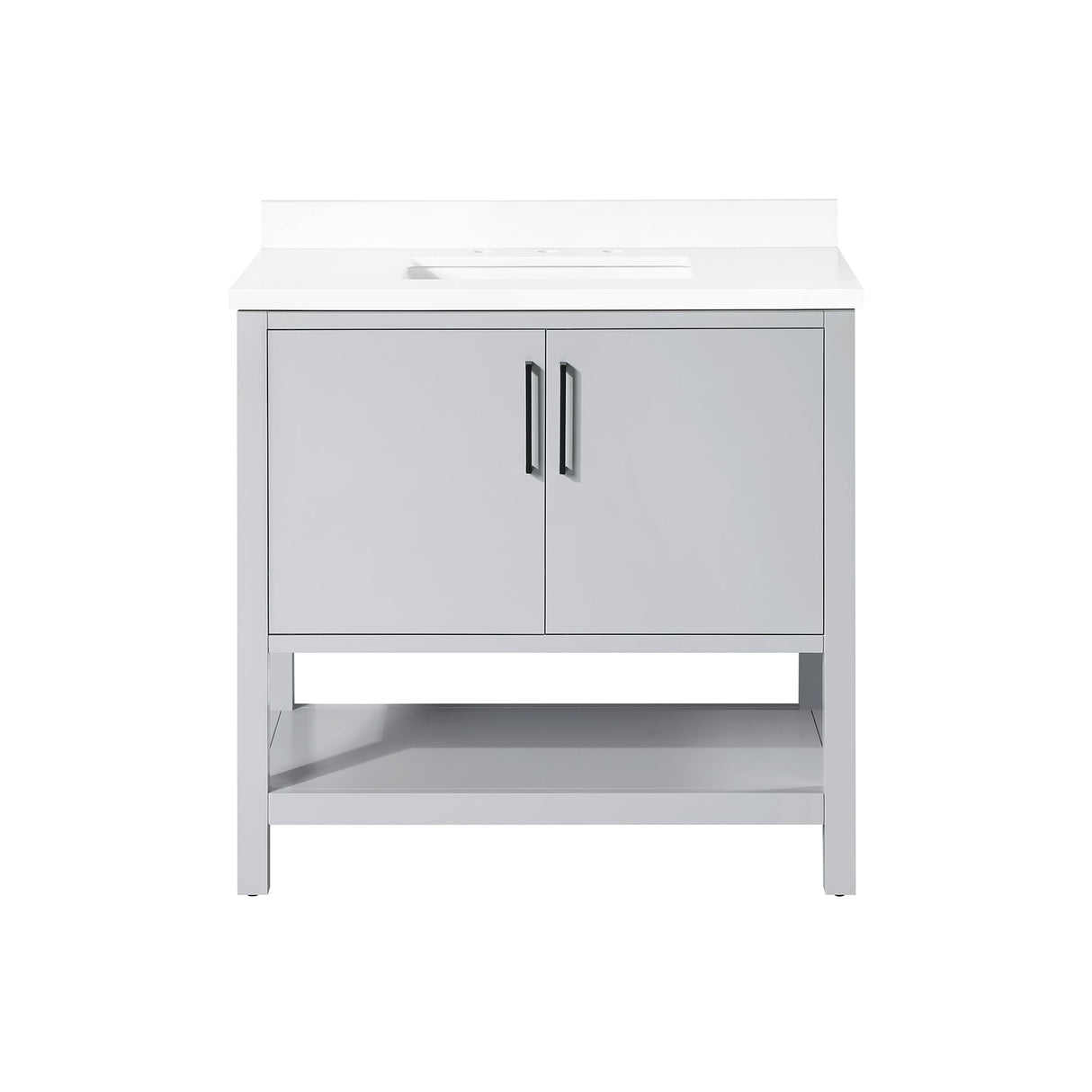 BANKS 36IN VANITY WITH SLAB DOOR IN DOVE GREY WITH WHITE QUARTZ TOP & CERAMIC BASIN