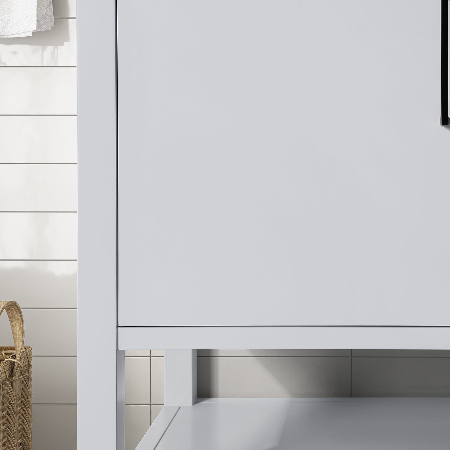 BANKS 36IN VANITY WITH SLAB DOOR IN DOVE GREY WITH WHITE QUARTZ TOP & CERAMIC BASIN