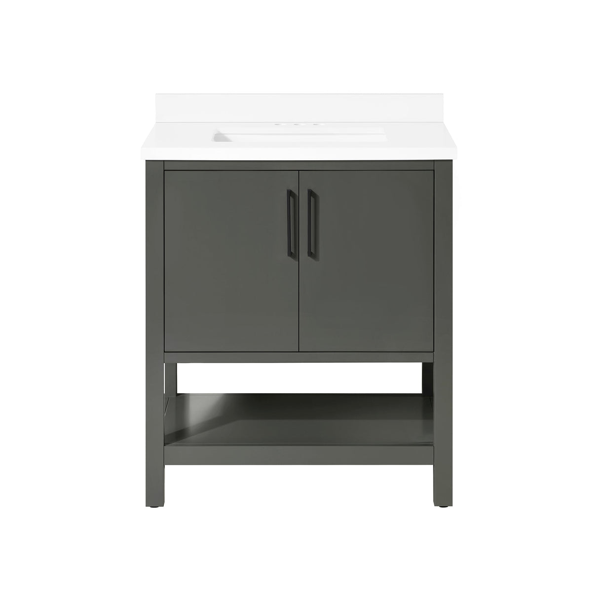 BANKS 30IN VANITY WITH SLAB DOOR IN CHARCOAL GREY WITH WHITE QUARTZ TOP & CERAMIC BASIN