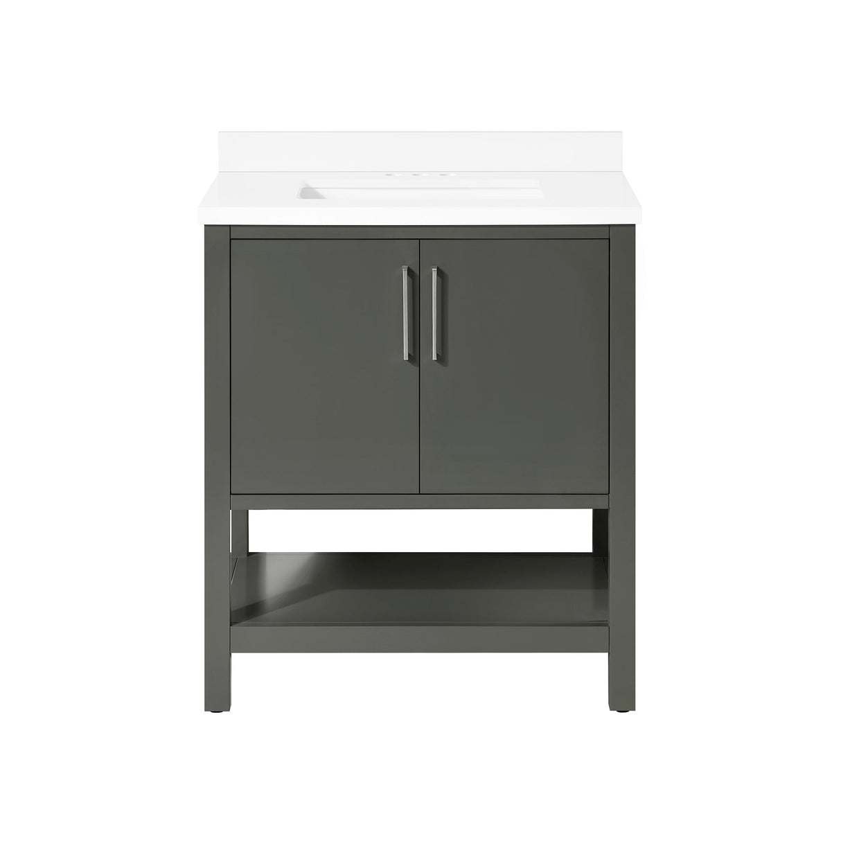 BANKS 30IN VANITY WITH SLAB DOOR IN CHARCOAL GREY WITH WHITE QUARTZ TOP & CERAMIC BASIN