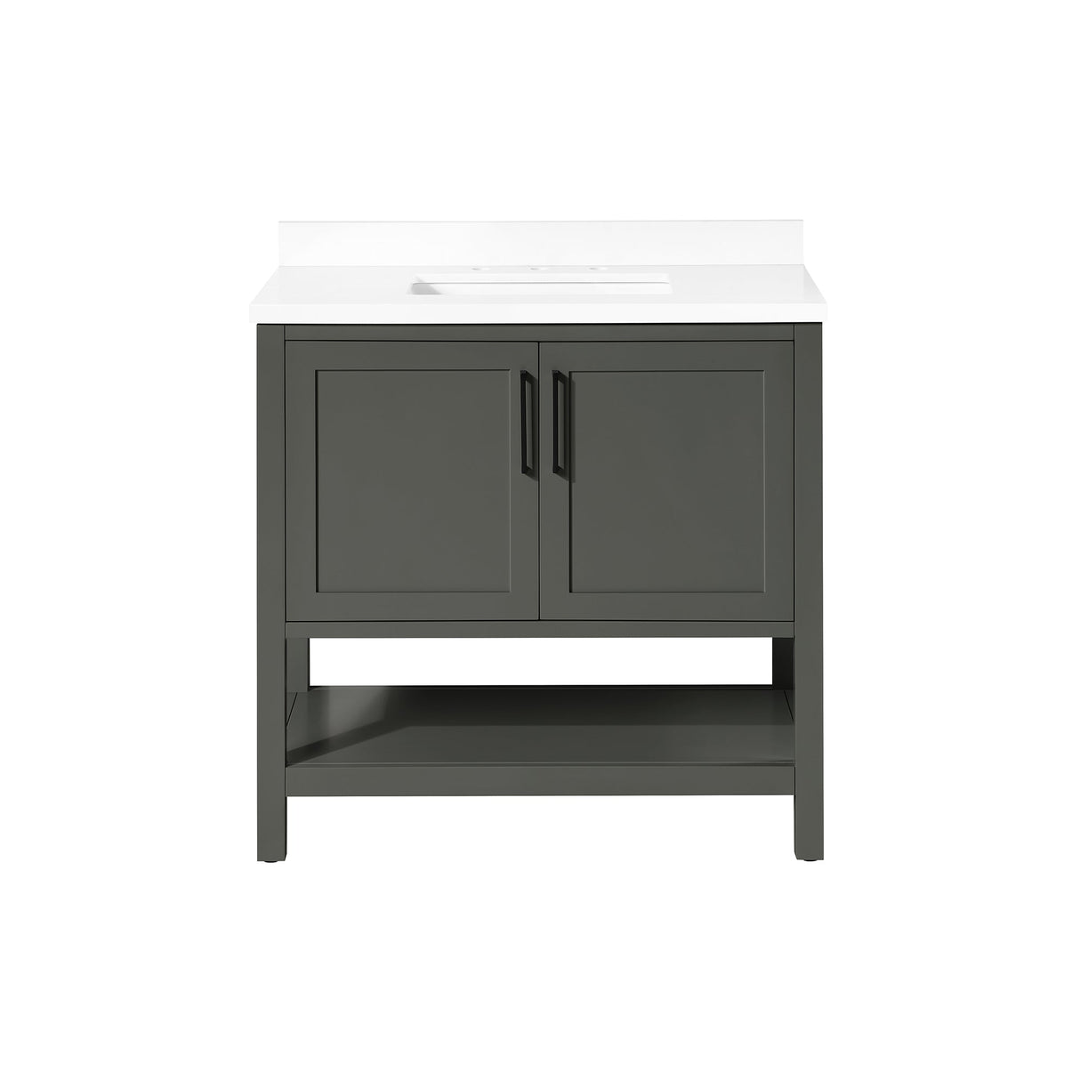 BANKS 36IN VANITY WITH SHAKER DOOR IN CHARCOAL GREY WITH WHITE QUARTZ TOP & CERAMIC BASIN