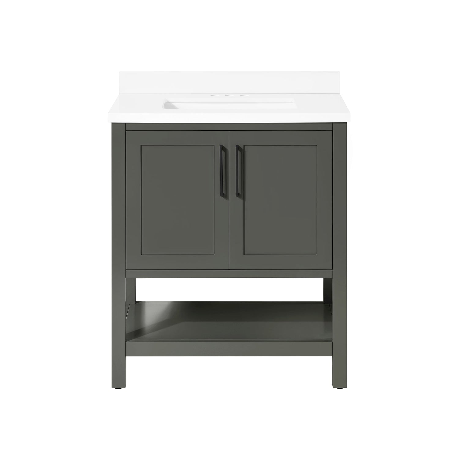 BANKS 30IN VANITY WITH SHAKER DOOR IN CHARCOAL GREY WITH WHITE QUARTZ TOP & CERAMIC BASIN