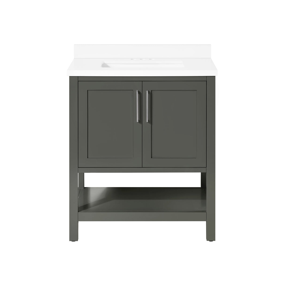 BANKS 30IN VANITY WITH SHAKER DOOR IN CHARCOAL GREY WITH WHITE QUARTZ TOP & CERAMIC BASIN