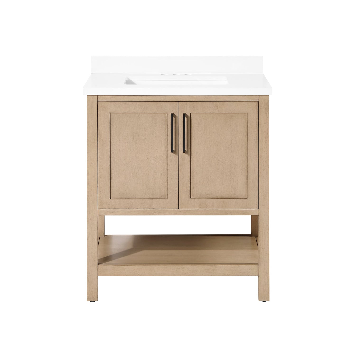 BANKS 30IN VANITY WITH SHAKER DOOR WITH WHITE QUARTZ TOP & CERAMIC BASIN