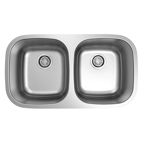 32 In. Standard Radius 50/50 Double Bowl Undermount 18 Ga. Stainless Steel Kitchen Sink