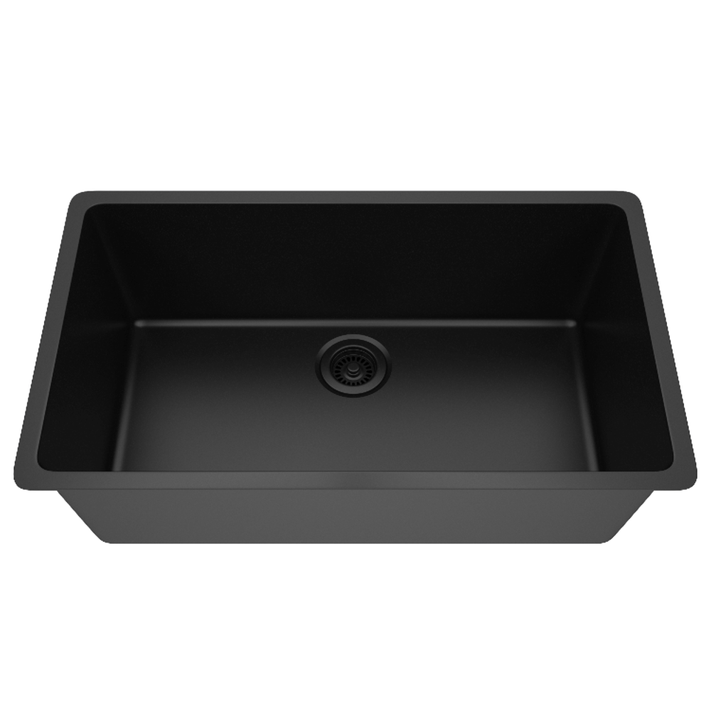 32 in. Single Bowl Undermount Quartz Kitchen Sink, Black