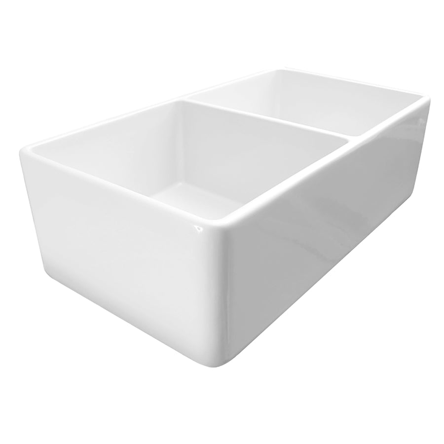33 in. 50/50 Bowl Farmhouse Fireclay Kitchen Sink