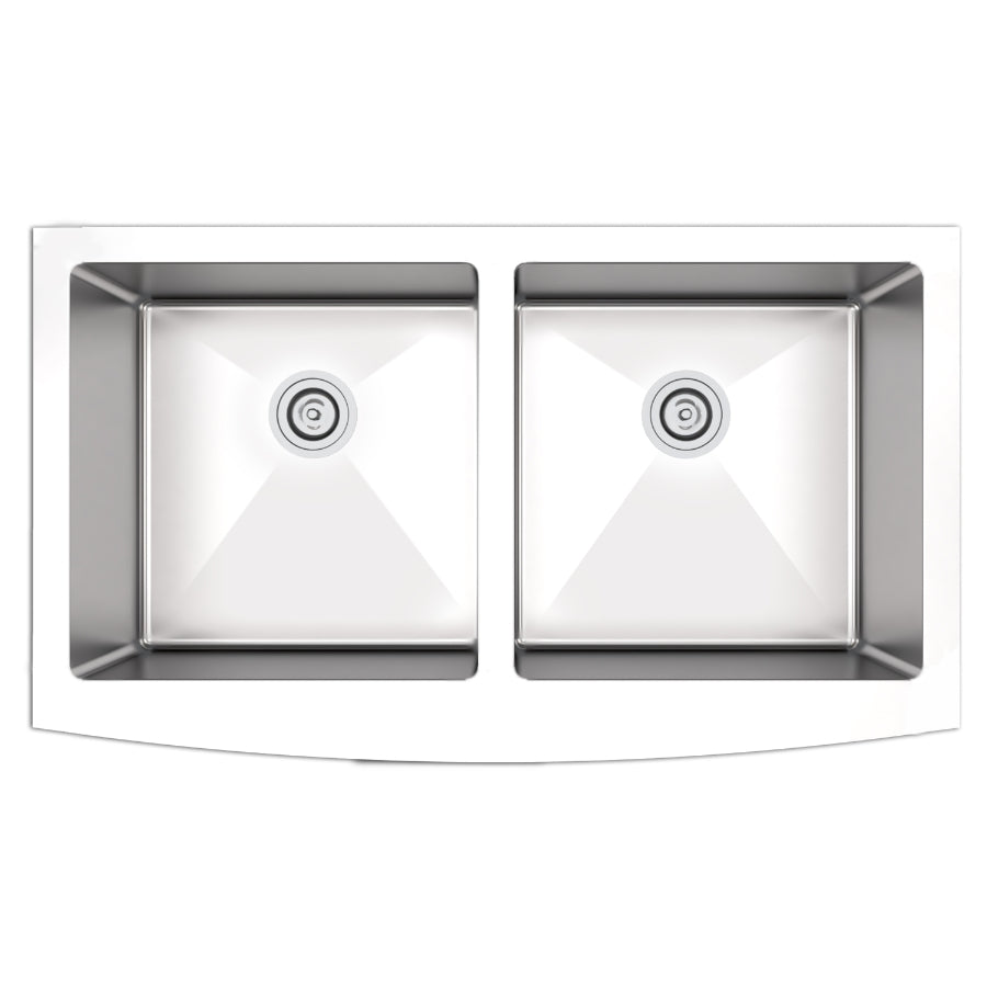 Undermount 35-7/8 In. 50/50 Apron Front 16 Ga. Stainless Steel Kitchen Sink