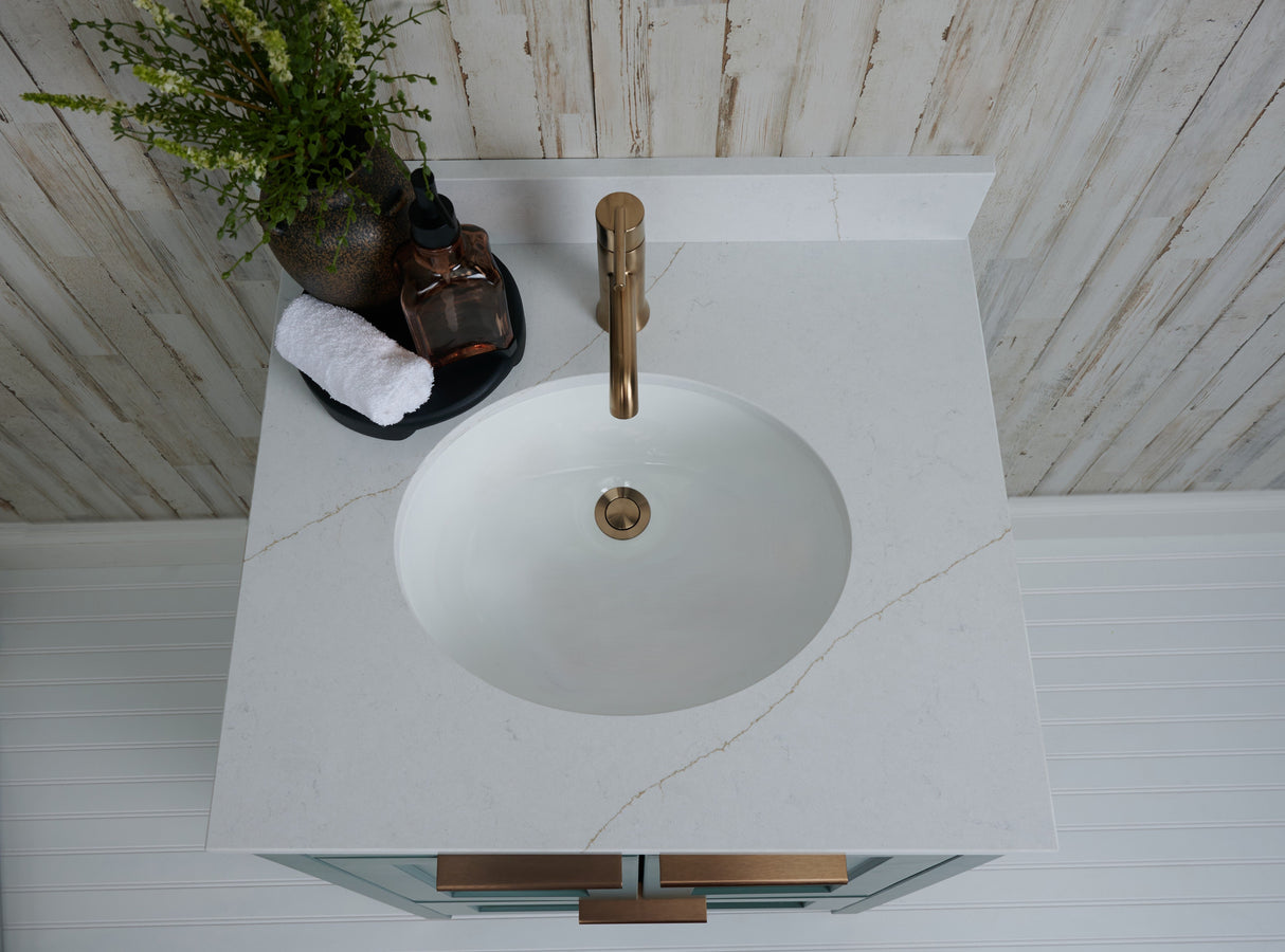 25" Single Oval Bowl Quartz Vanity Top