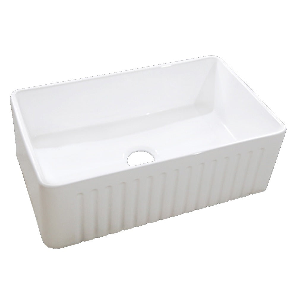 30 in. Single Bowl Fireclay Reversible Apron Front Kitchen Sink Fluted or Double Pinstripe