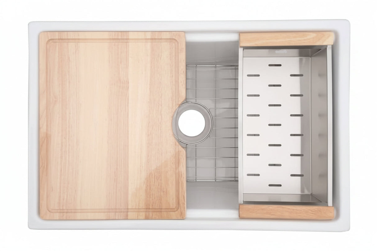 30 in. Single Bowl Reversible Apron Front Fireclay Workstation Kitchen Sink